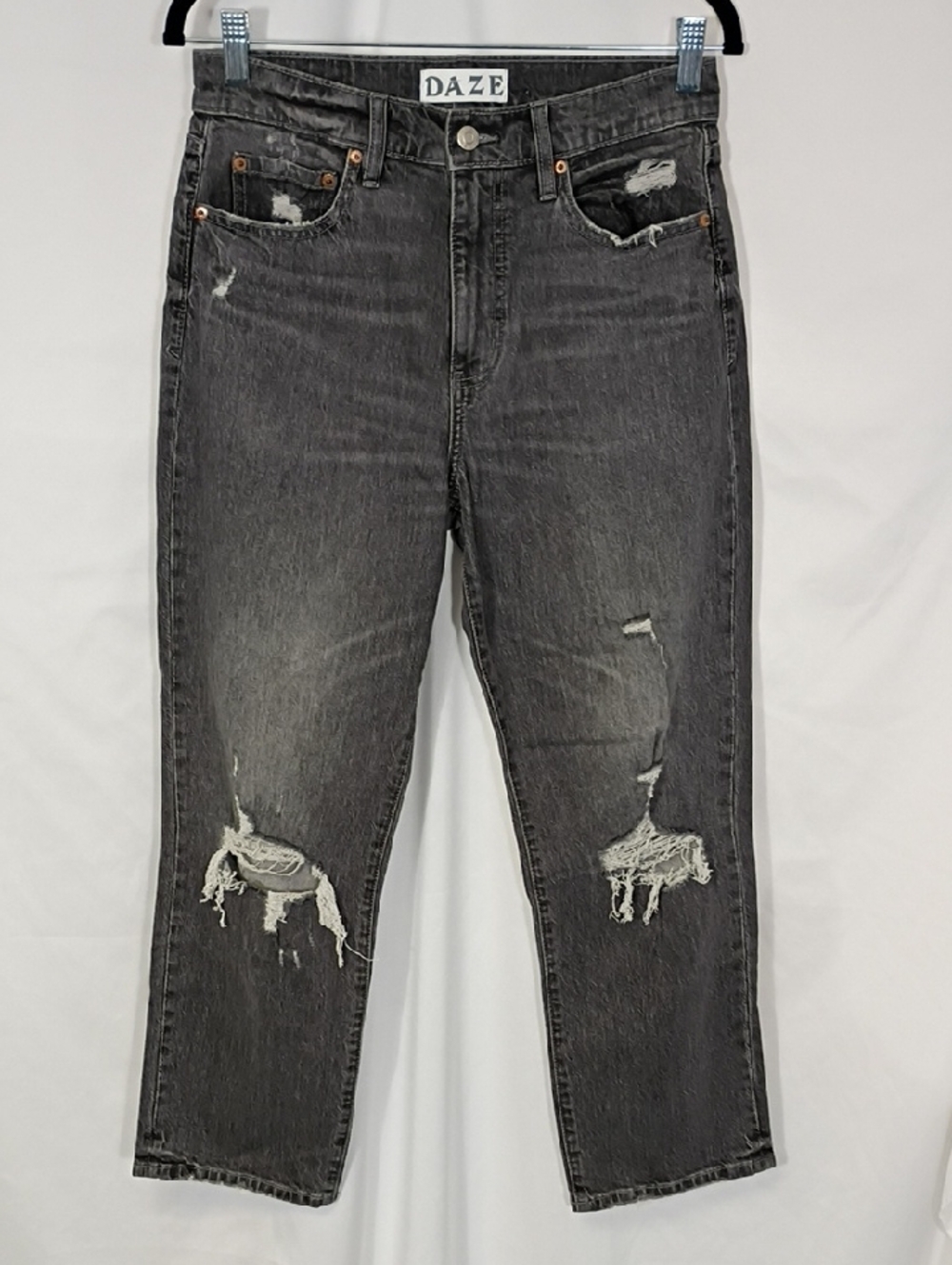 EUC Daze Women's Distressed Black Gray Straight Leg Jeans Size 28